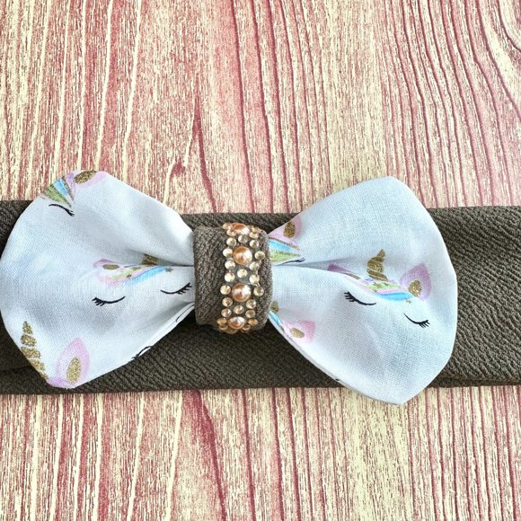 Brand New Handmade Girls Green Headband with a Beautiful Matching Unicorn Bow - Picture 3 of 3
